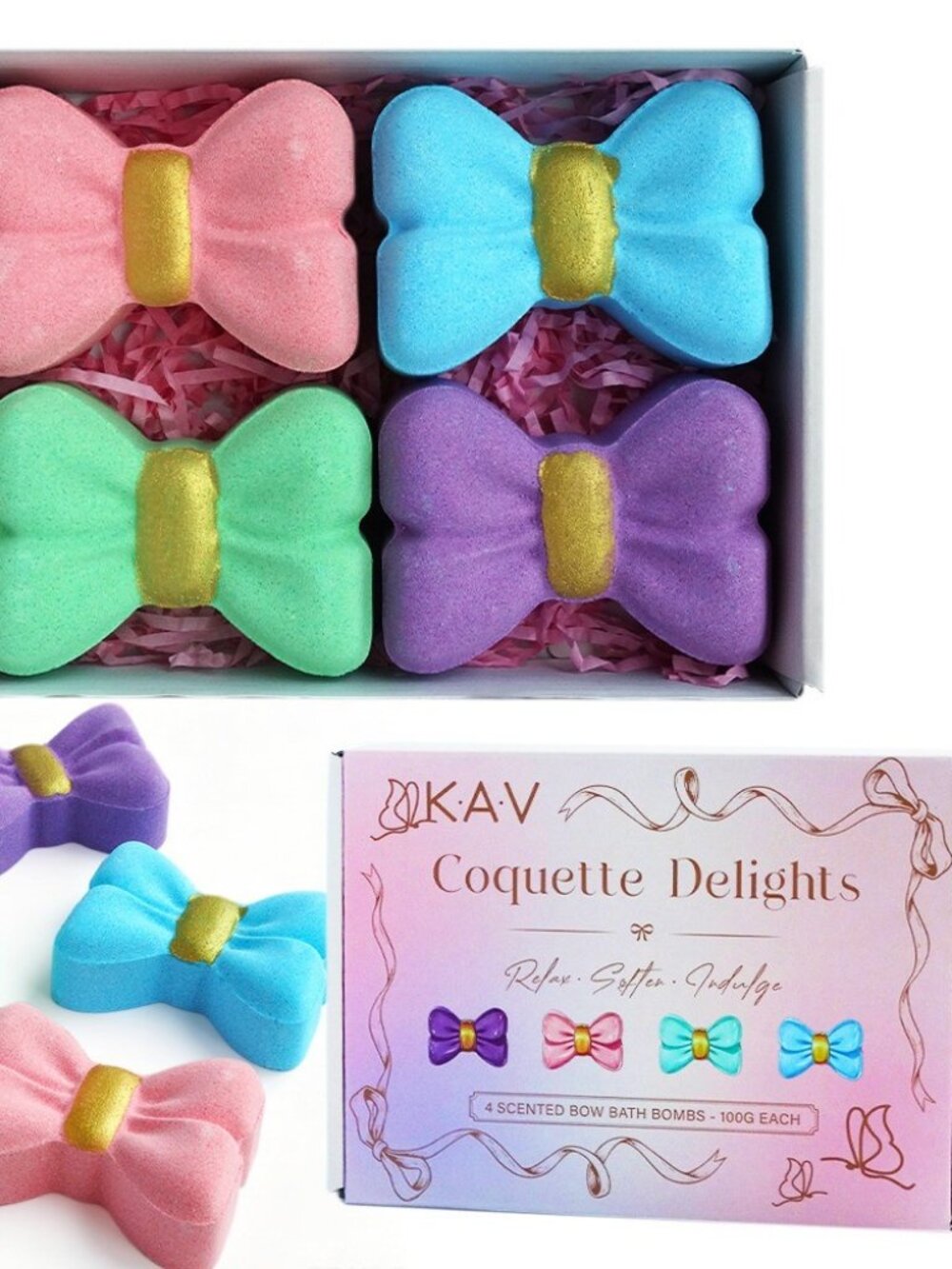 KAV Coquette Delights Bow Bath Bombs - set of 4pcs
